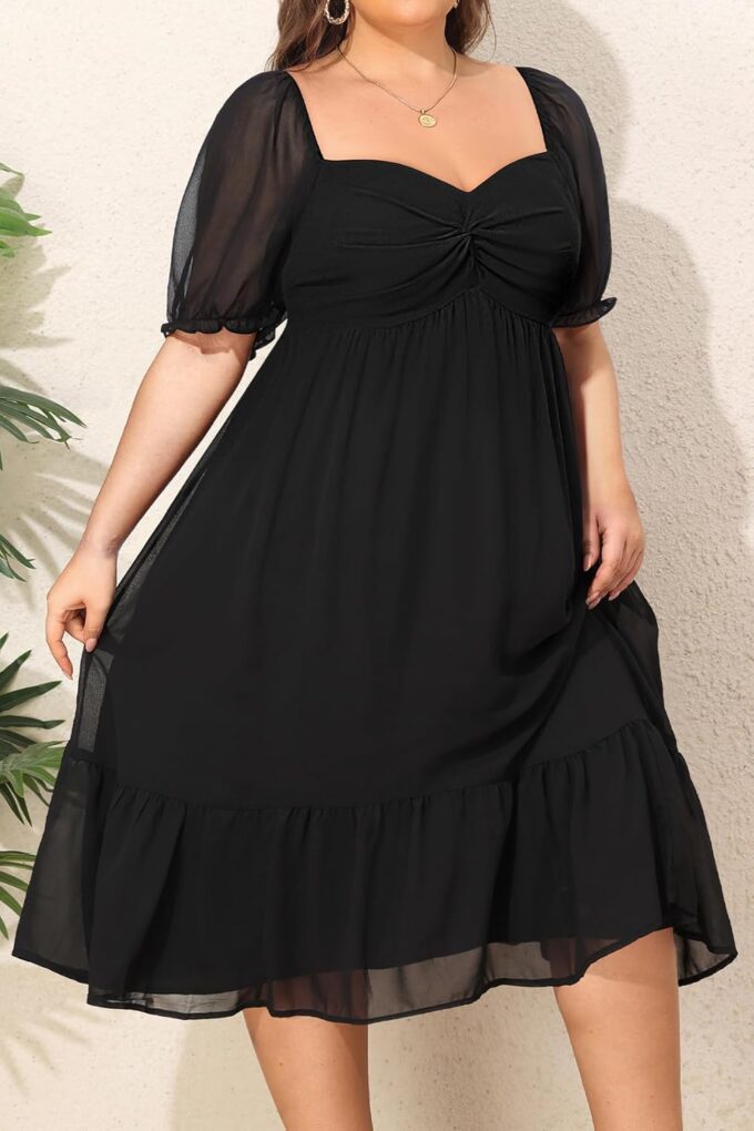 Plus Size Dresses Sweetheart Neckline Long Sleeves Chiffon Party Cocktail A Line Curvy Womens Midi Dress – Bild 2