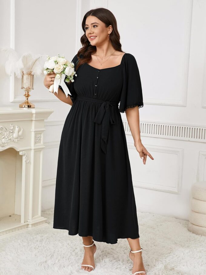 SCOMCHIC Women's Plus Size Formal Maxi Dress Summer Sweetheart Neckline 3/4 Sleeve A Line Flowy Wedding Guest Cocktail Dress – Bild 3