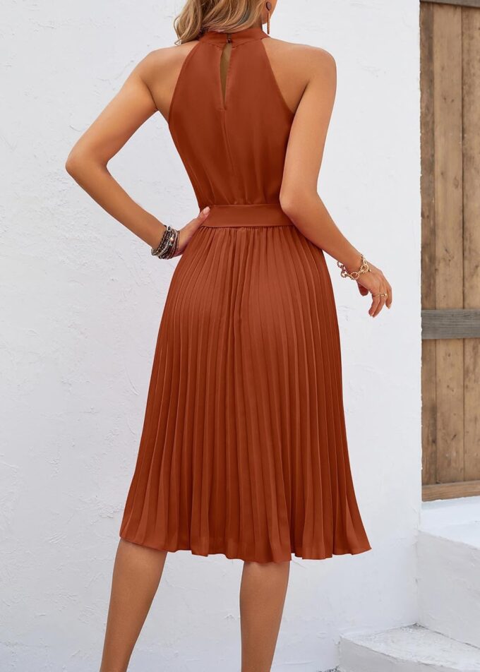 KIRUNDO Women's 2025 Summer Sleeveless Halter Neck Pleated Midi Cocktail Dresses A Line Flowy Beach Sun Dress with Belt – Bild 5