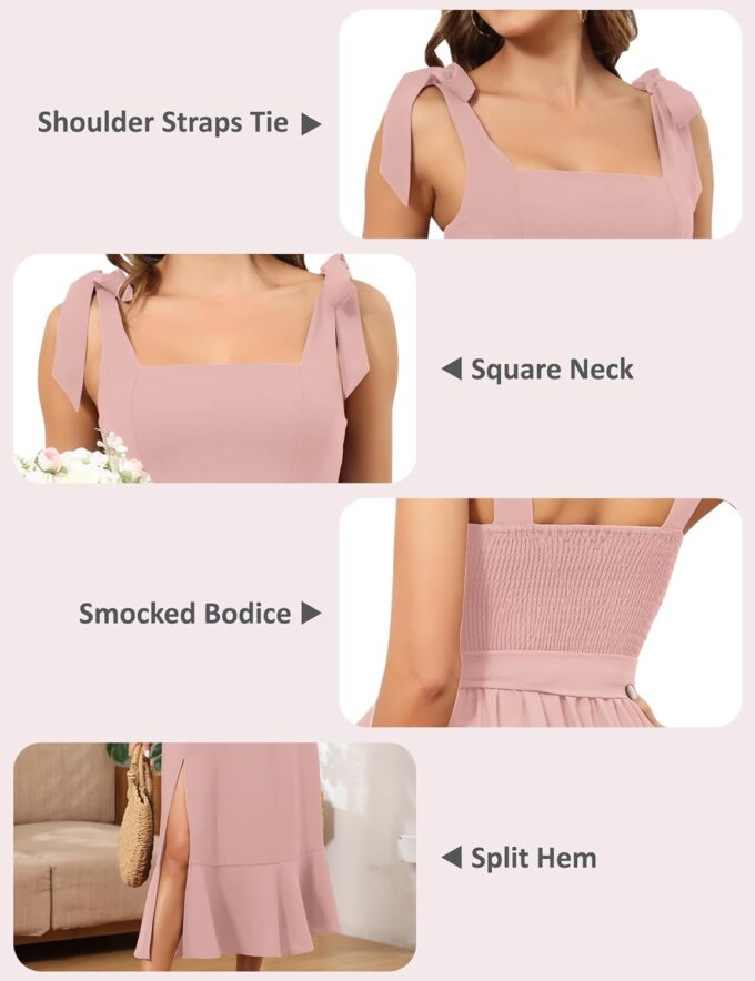ROYAL MATRIX Women's Midi Dresses for Wedding Guest Semi Formal Dress for Cocktail Party Square Neck Split Bridesmaid Dress – Bild 4