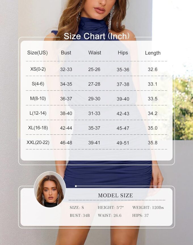 Annebouti 2025 Women's Summer Spring Ruched Wedding Guest Dresses Sleeveless Mock Neck Mini Cocktail Party Dress – Bild 7
