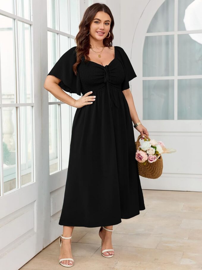 Women's Plus Size Maxi Dress Short Sleeve Sweetheart Neckline Smocked A Line Flowy Formal Wedding Guest Dress – Bild 7