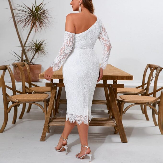 Cololura Women Elegant Floral Lace Patchwork Long Sleeve Evening Gown Party Cocktail Bodycon Dress – Bild 5