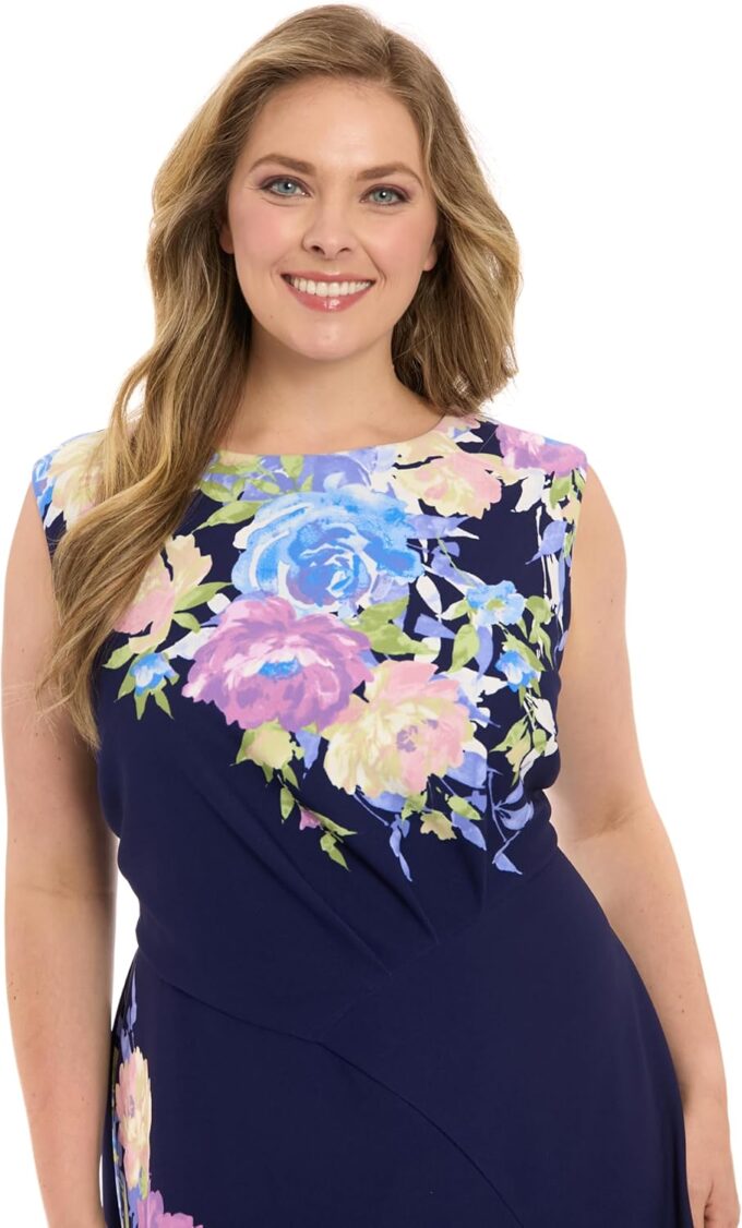 London Times Women's Extended Shoulder Asymm Seamed Flare Dress – Bild 5