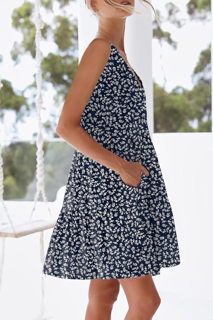 nclook Womens 2025 Summer Casual Dress Sweet Cute V Neck Sleeveless Mini Dresses with Pockets – Bild 3