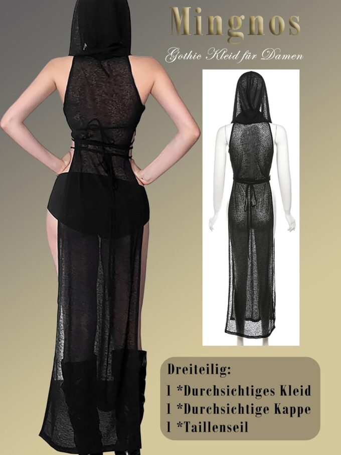 Mingnos Women Goth Dress Cutout High Slit Sheer Punk Festival Christmas Rave Outfits – Bild 7
