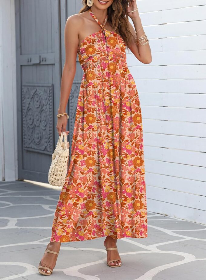 Dokotoo Women's Summer Dresses Halter Neck Sleeveless Backless Flowy A Line Boho Maxi Dress – Bild 5