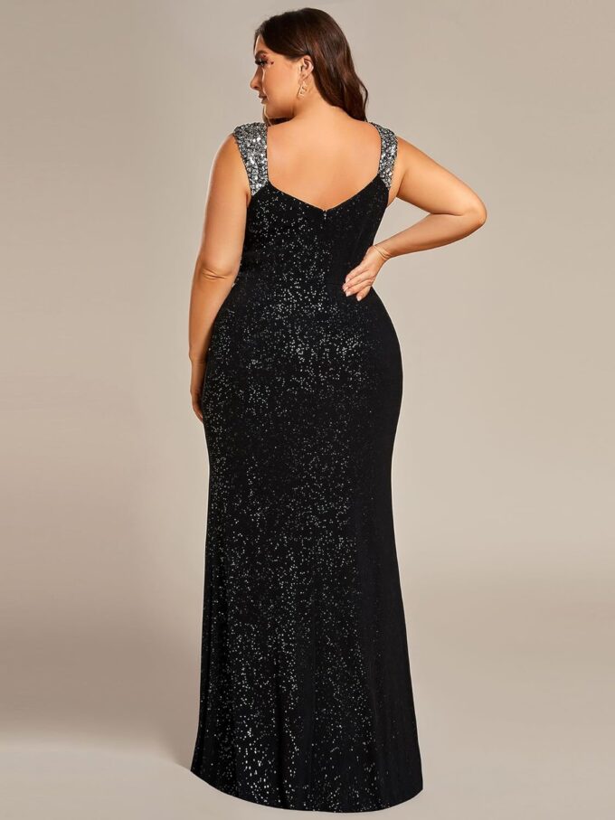 Ever-Pretty Women's Stretchy V-Neck Sleeveless High Slit Glitter Bodycon Plus Size Ball Gowns Formal Dresses for Curvy Women – Bild 2