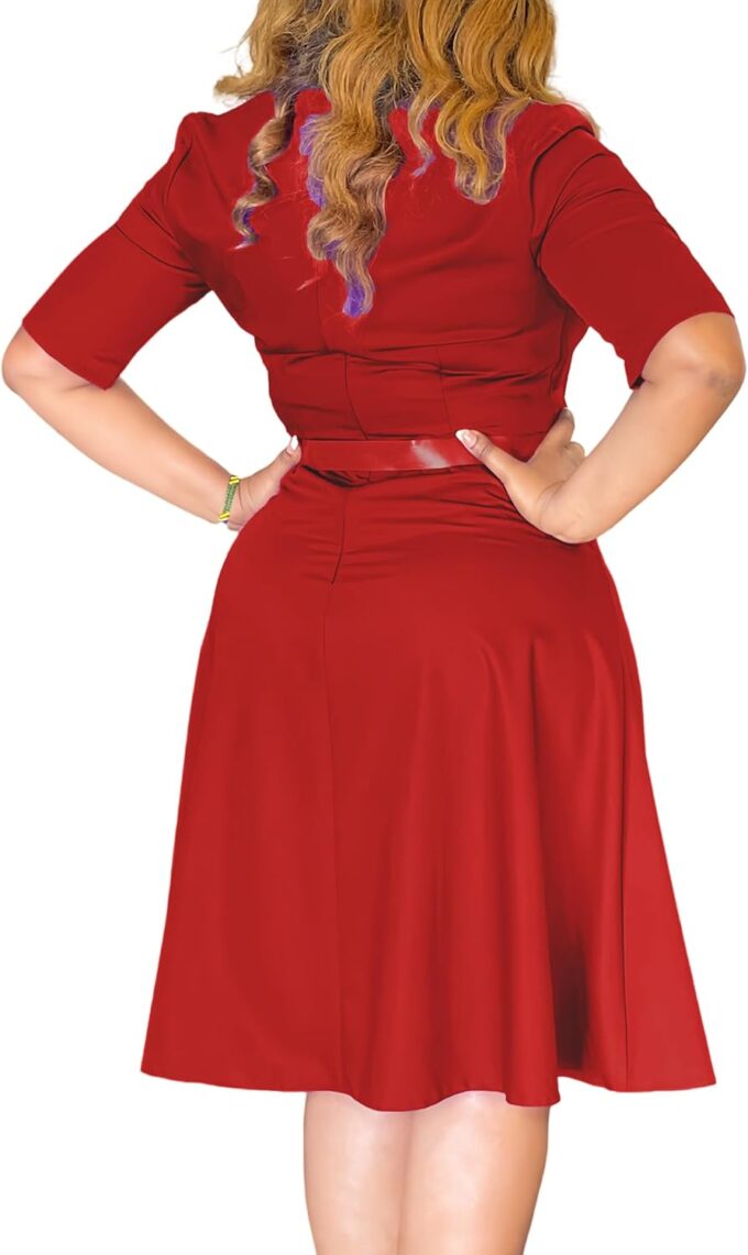 Church Dress for Women 3/4 Sleeve Skirt with Belted Midi Dresses Fit for Office Work and Cocktail Party Outfits – Bild 3