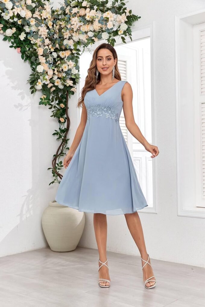 BONOYUER 2 Piece Mother of The Bride Dresses for Wedding with Jacket Lace Applique Formal Wedding Guest Dress – Bild 5