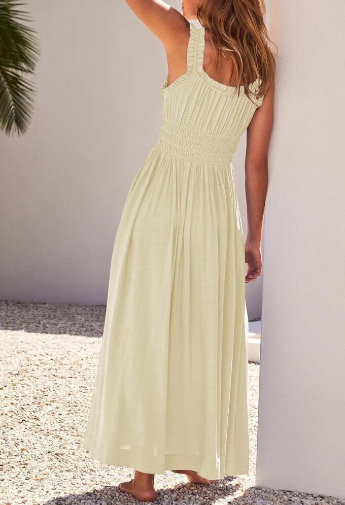 Duigluw Women 2025 Summer Sleeveless Smocked Empire Waist Tank Dress Summer Beach Tiered Long Dresses Sundress – Bild 4