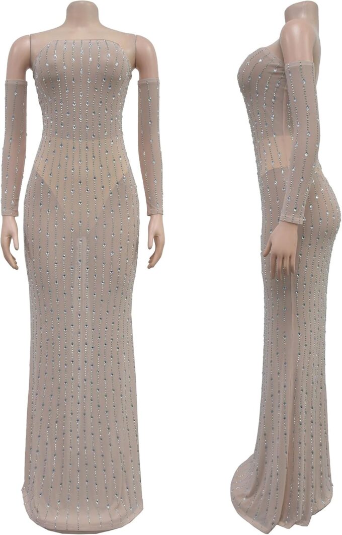 Nagfar Women's Sexy Rhinestone Dress Bodycon Birthday Christmas Party New Years Eve Club Nigth Gown – Bild 4