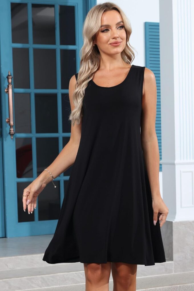 Women's Summer T-Shirt Dress Scoop Neck Sleeveless Loose A-Line Sundress Casual Beach Cover up Tank Dresses – Bild 4