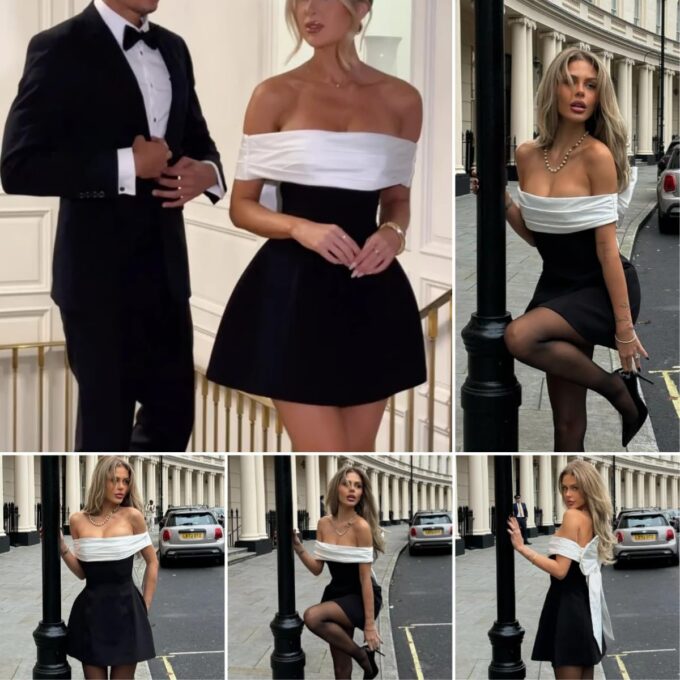 AIBEARTY Women's Elegant Big Bow Off Shoulder Mini Dress Sexy Strapless Backless Party Cocktail Evening Wedding Dresses – Bild 4
