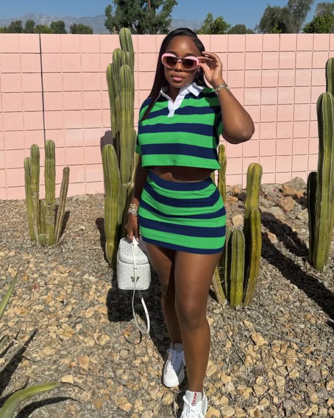 HBQ Women's Casual Two Piece Skirt Sets Polo Collar Crop Top Striped Mini Dress Summer Vacation – Bild 2