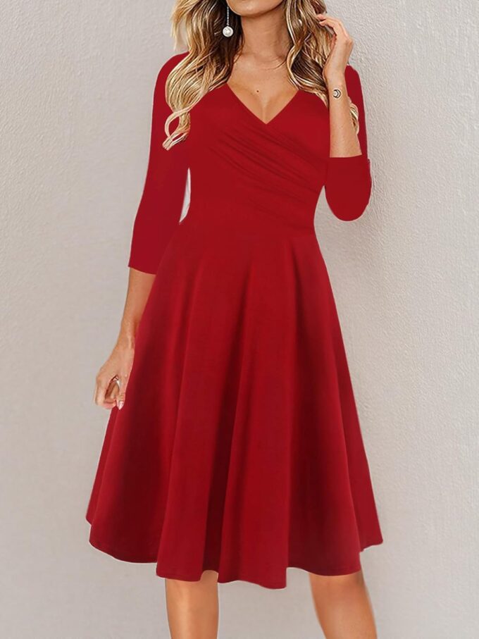 oxiuly Damen V-Ausschnitt Flügelärmel Floral Stretchy Swing Kleid Klassisch – Bild 5