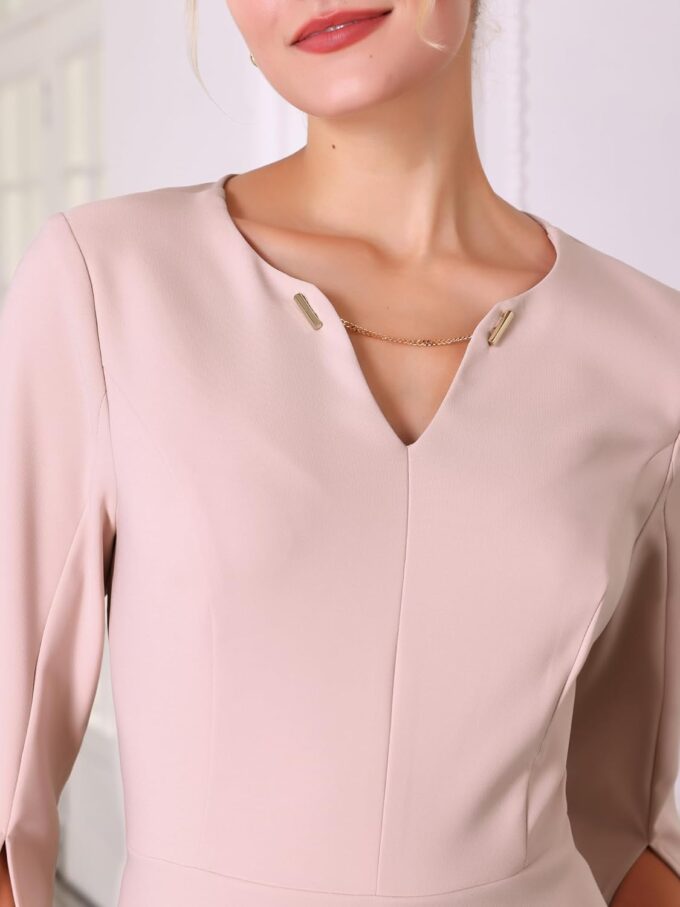 Hobemty Damen Flare Kleid V-Ausschnitt 3/4 Ärmel 2024 Elegant A-Linie Arbeitskleider – Bild 4