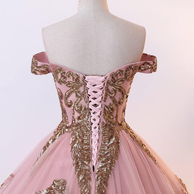 Elegant Women's Tulle Ball Gown Off The Shoulder Prom Dress Sparkly Quinceanera Dress Sweet 16 Dress – Bild 7