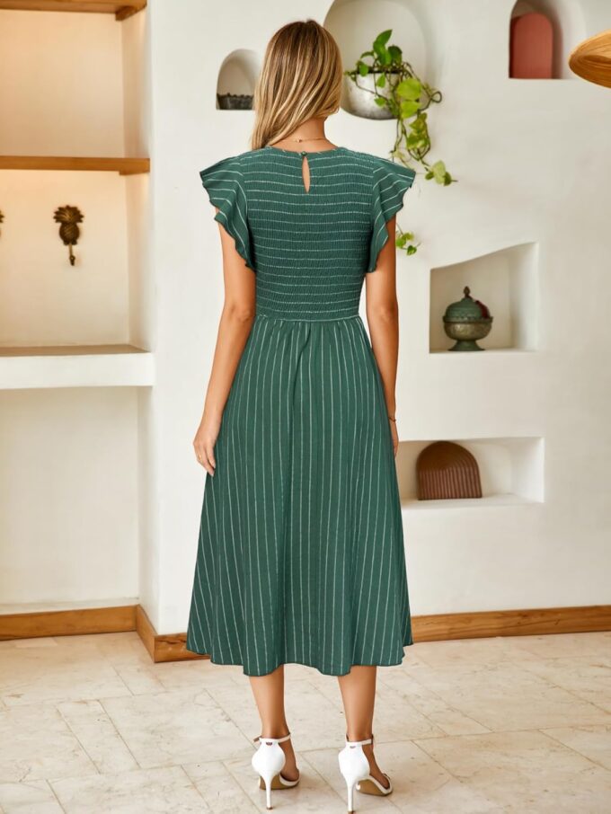 Simplee Womens Striped Midi Summer Dress Smocked Flutter Short Sleeve Dress 2025 Flowy Casual Dress with Pockets – Bild 6