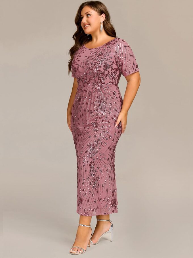 Ever-Pretty Plus Women's Round Neck Short Sleeves Bodycon Stretchy Gorgeous Sequin Maxi Evening Gown Plus Size Formal Dresses – Bild 4