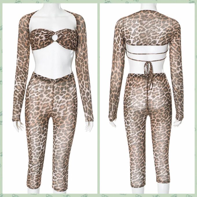 Cheetah Print Outfit for Women Sexy 3 Piece Stretchy See Through Club Outfits for Women Sexy Clubwear 2025 – Bild 4