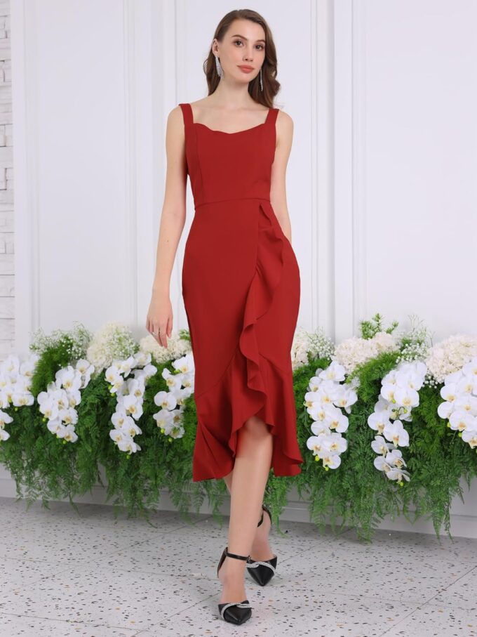 Women's Elegant Ruffled Dress for Wedding Guest Midi Fishtail Dresses – Bild 2