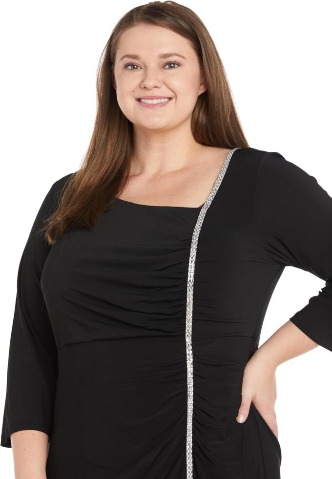 R&M Richards Elegant Knee Length Asymmetric Neckline Dress W/ & Rhinestone Side Trim – Bild 5