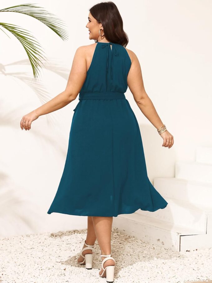 SCOMCHIC Womens Plus Size Summer Dresses Sleeveless Halter Neck A Line High Low Split Ruffle Long Dress with Belt – Bild 6