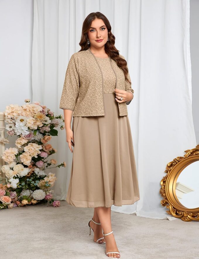 ZOMVA Plus Size Sparkly Mother of The Bride Dresses with Jacket 2 Piece Chiffon A-Line Dress Wedding Guest Formal – Bild 6