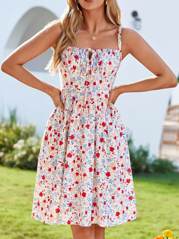 Womens Summer Mini Corset Casual Dresses Spaghetti Straps Lace Up Beach Sundress – Bild 3