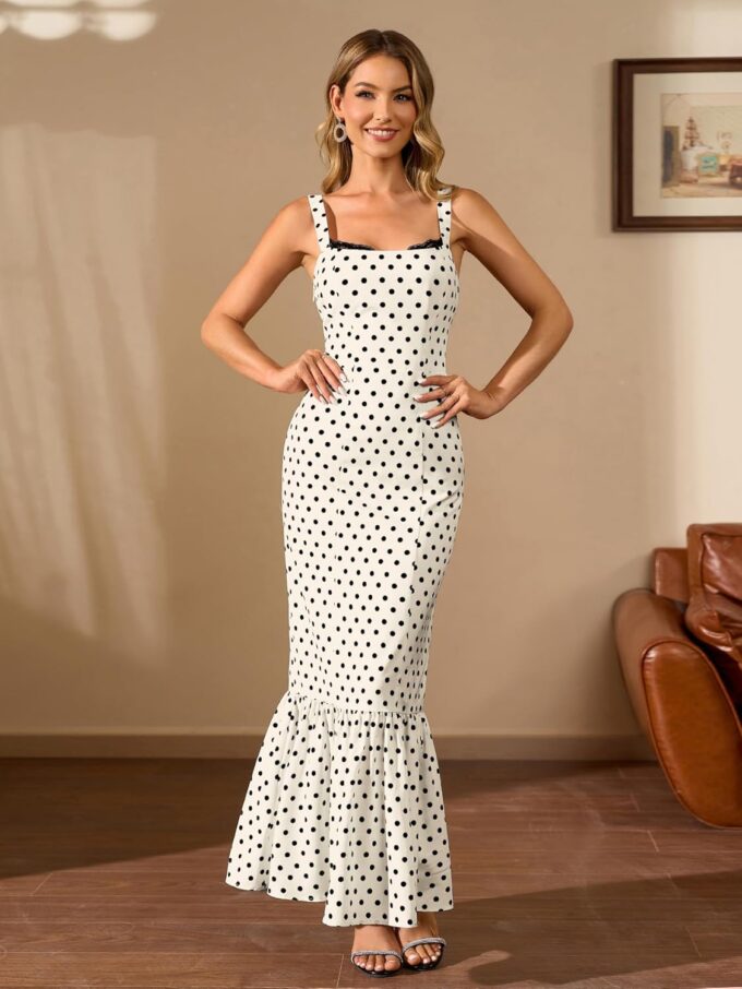 HTZMO Women Casual Summer Floral Maxi Dress Square Neck Boho Wedding Guest Elegant Long Sundress – Bild 7