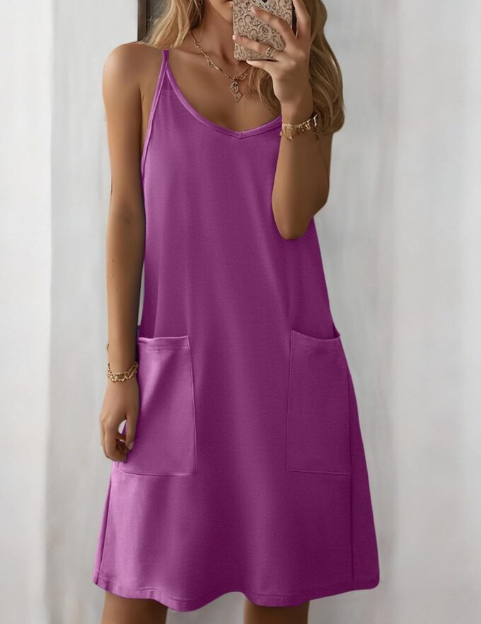 Zeagoo Women Summer Dresses Casual Beach Vacation Dress Spaghetti Strap Sundress Sleeveless Mini Short Dress with Pockets – Bild 3