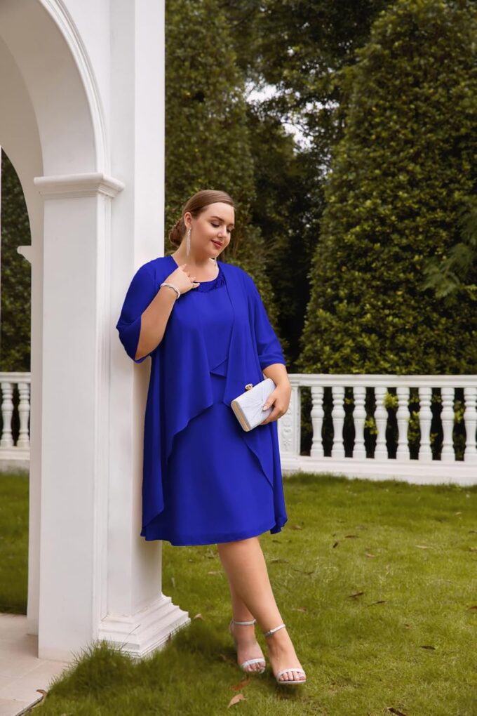 Hanna Nikole Womens Plus Size Dress with Jacket 2 Piece Wedding Guest Dresses Flowy Mother of The Bride Dress – Bild 6