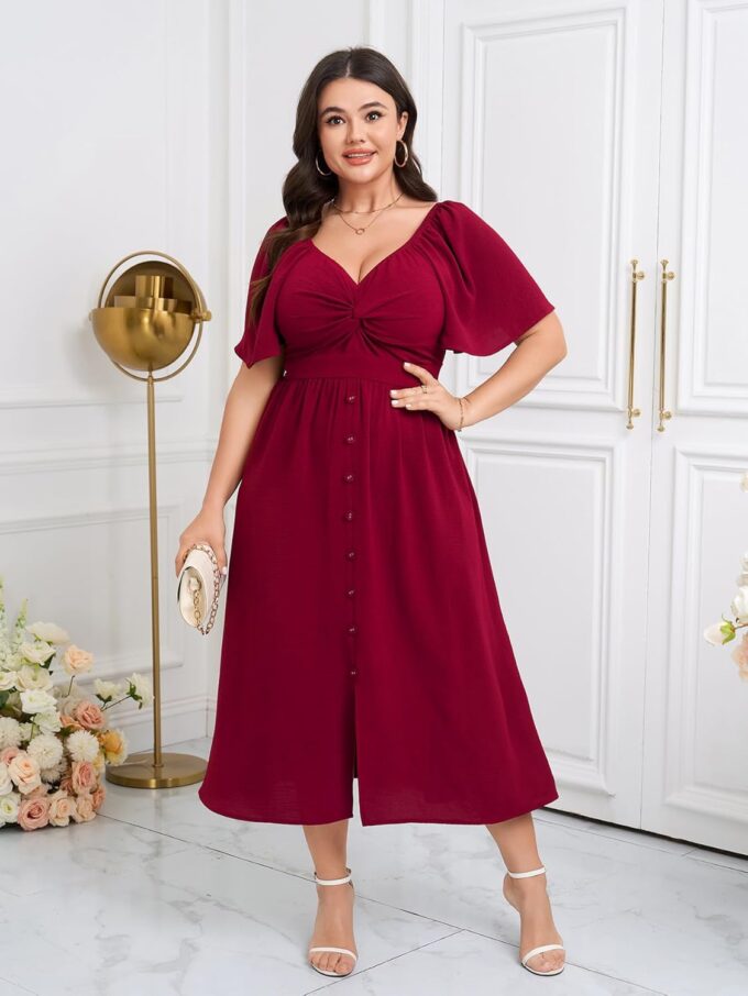 SCOMCHIC Women Plus Size Dresses Short Sleeve Sweetheart Neckline Wedding Guest Cocktail Twist Front A Line Maxi Dress – Bild 4
