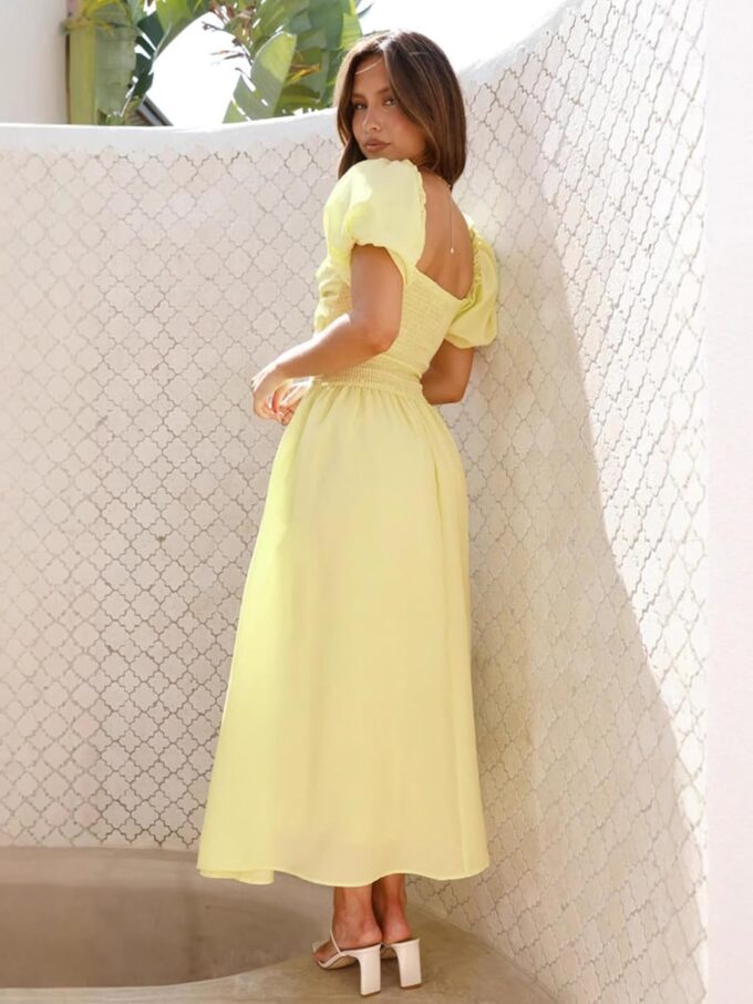 Women's Summer Off The Shoulder Dresses Puff Sleeve Twist Front Cut Out A-Line Dress Casual Maxi Dress with Pockets – Bild 5
