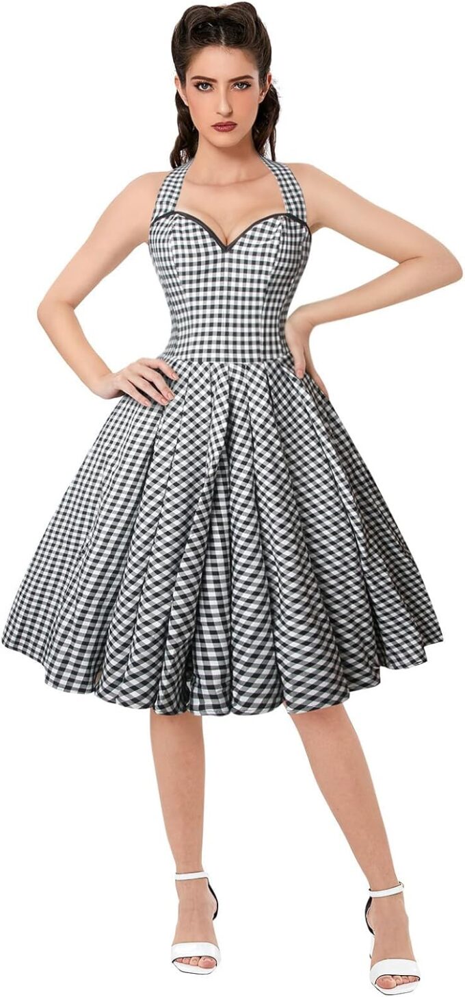 Charmian Women's 1950s Vintage Retro Sleeveless Swing Floral Halter Corset Dress – Bild 2