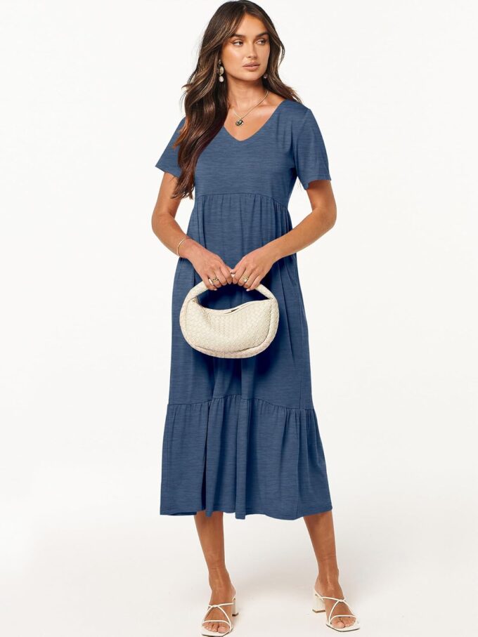 ANRABESS Women's Summer Casual Short Sleeve T Shirts Maxi Dress Flowy V Neck Tiered Beach Vacation Sundress 2025 Outfits – Bild 4