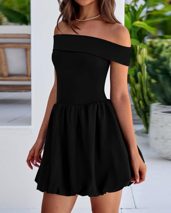 PRETTYGARDEN Women Summer Sexy Off Shoulder Bubble Dress 2025 Knit and Woven Cocktail Party Mini Dresses with Pockets – Bild 8
