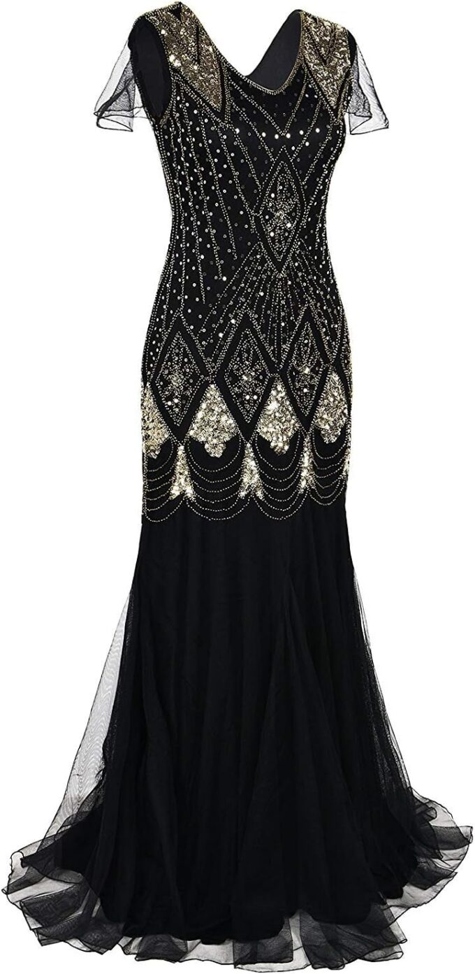 Women Evening Dress 1920s Flapper Cocktail Mermaid Plus Size Formal Gown with Long Gloves – Bild 2