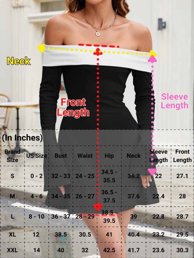 Off The Shoulder Bell Sleeve Corset Dress, Color Block Folded Neck, Cocktail Semi Formal HOCO Dresses for Women – Bild 6