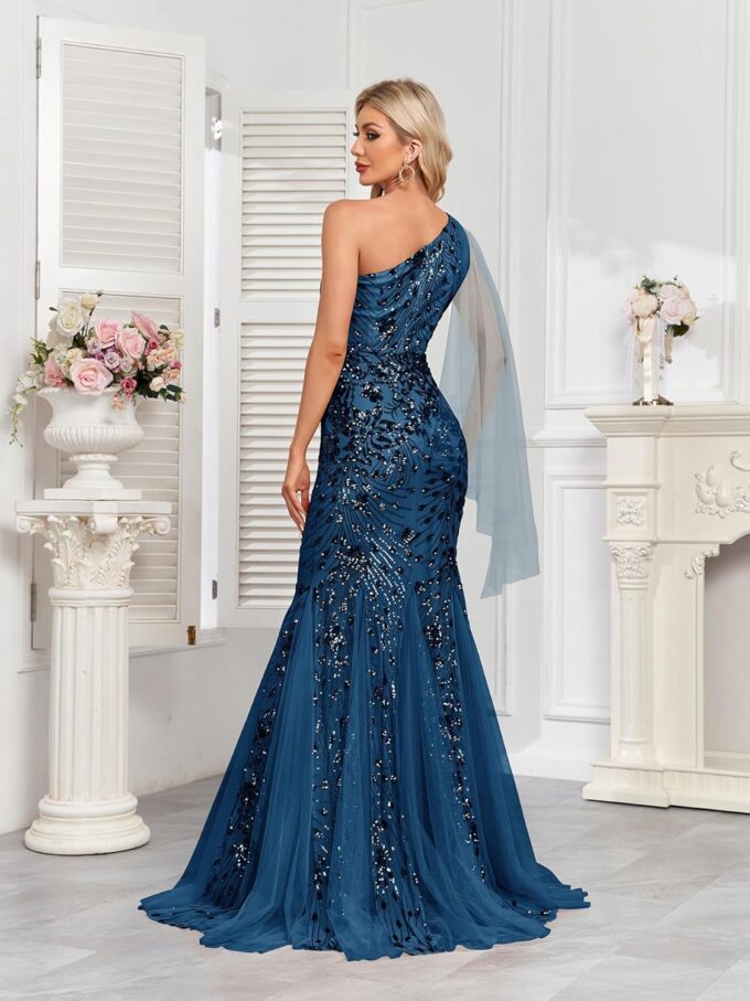 One Shoulder Glitter Mermaid Dress for Mother of The Bride Women's Sexy Sequin Formal Gown – Bild 2