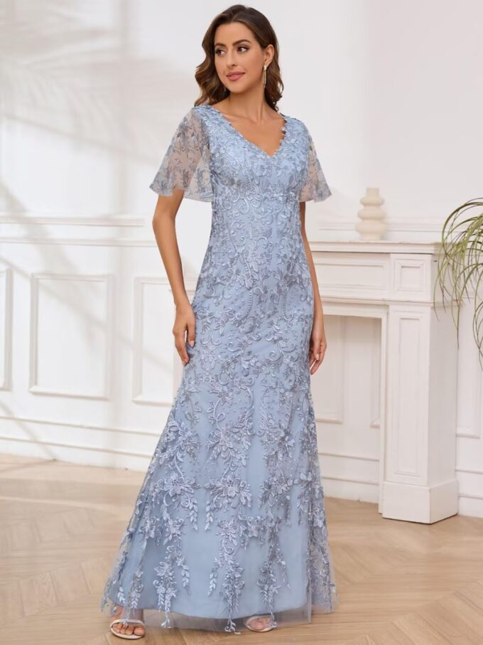 Lace Mermaid Mother of The Bride Dresses for Wedding Short Sleeve Formal Dress Evening Gowns – Bild 4