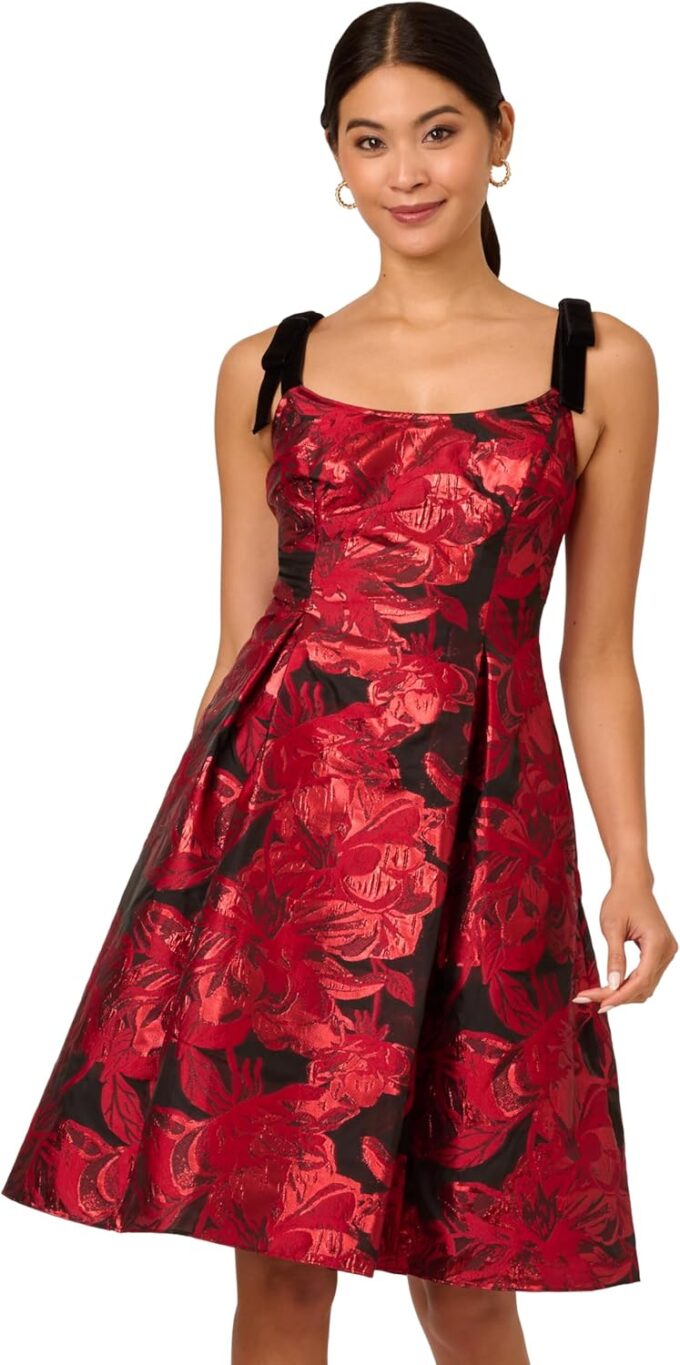 Adrianna Papell Women's Bow Jacquard Short Dress