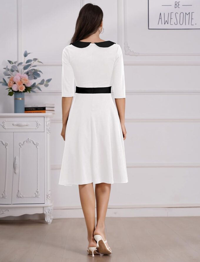 ODIZLI 1950s Dresses for Women Retro Dress 3/4 Sleeve Sweetheart Neckline Swing Midi Dress Cocktail Dress – Bild 5