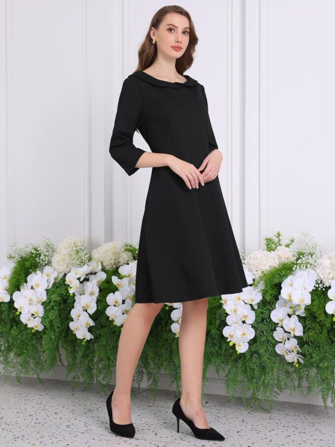 Hobemty Damenkleid mit Peter-Pan-Kragen, 3/4-Ärmel, A-Linie, elegantes Arbeitskleid – Bild 3
