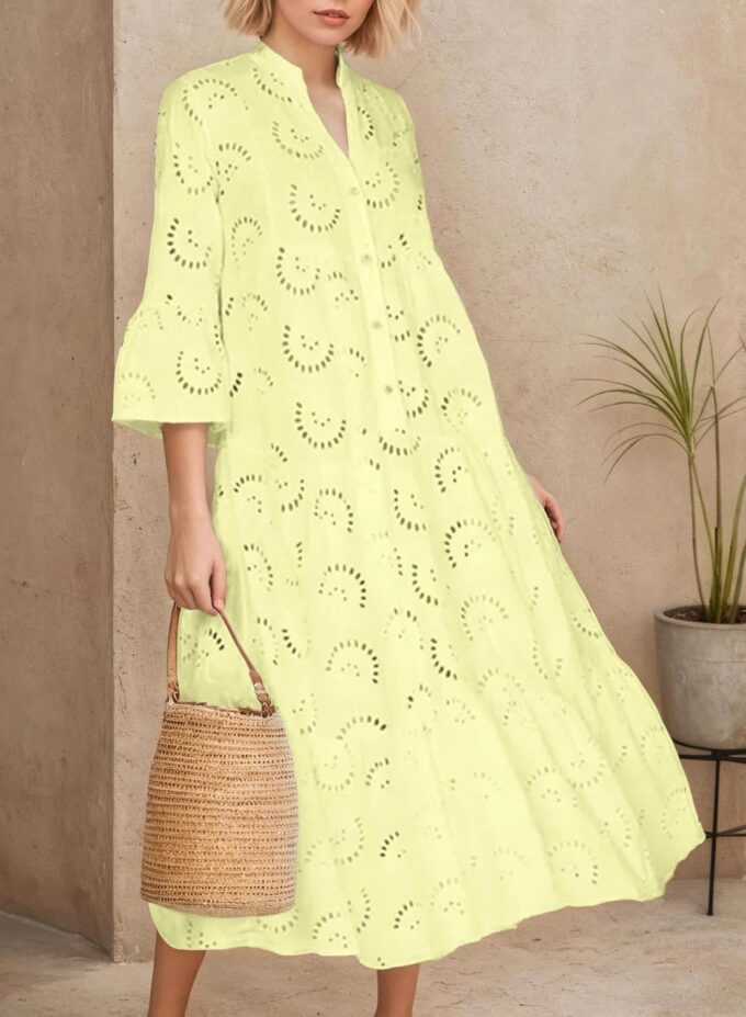 Women's Long Flowy Embroidered Eyelet Tiered Double Lined Loose Fitting Dresses – Bild 3