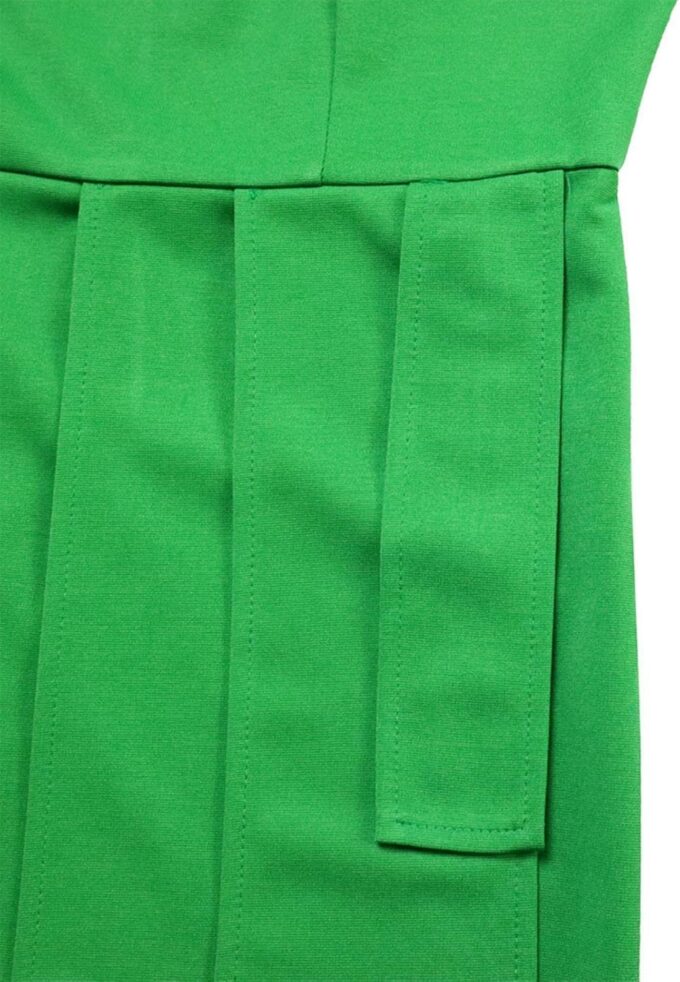 Damen Elegant Plissee Bodycon Kleid Rundhals Kurze Flügelärmel Formal Arbeit Midi Bleistiftkleid, Grün , Klein – Bild 6
