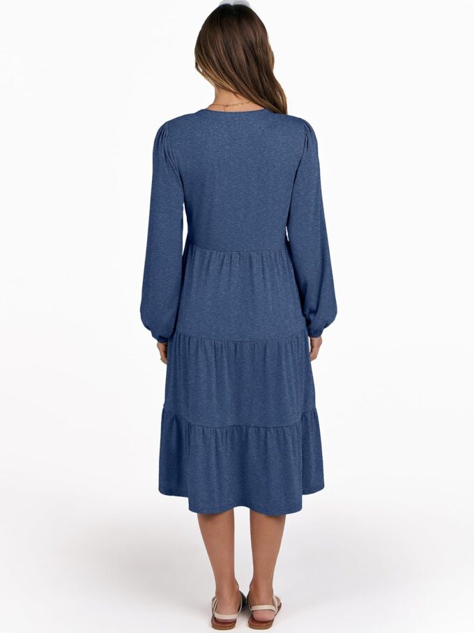 ANRABESS Long Sleeve Dress for Women V Neck 2025 Fall Fashion Casual Loose Fit Flowy Swing Tiered Vacation Dresses – Bild 6