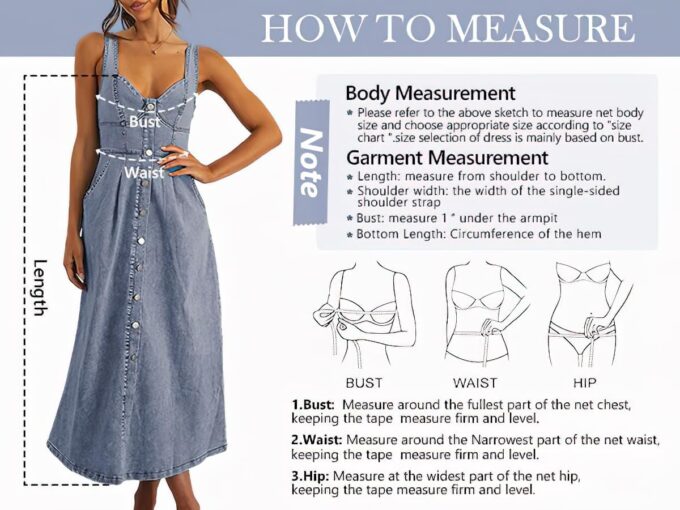 ebossy Stretchy Smocked Denim Dress for Women Sleeveless Babydoll Button Down Midi Long Jean Dresses – Bild 5