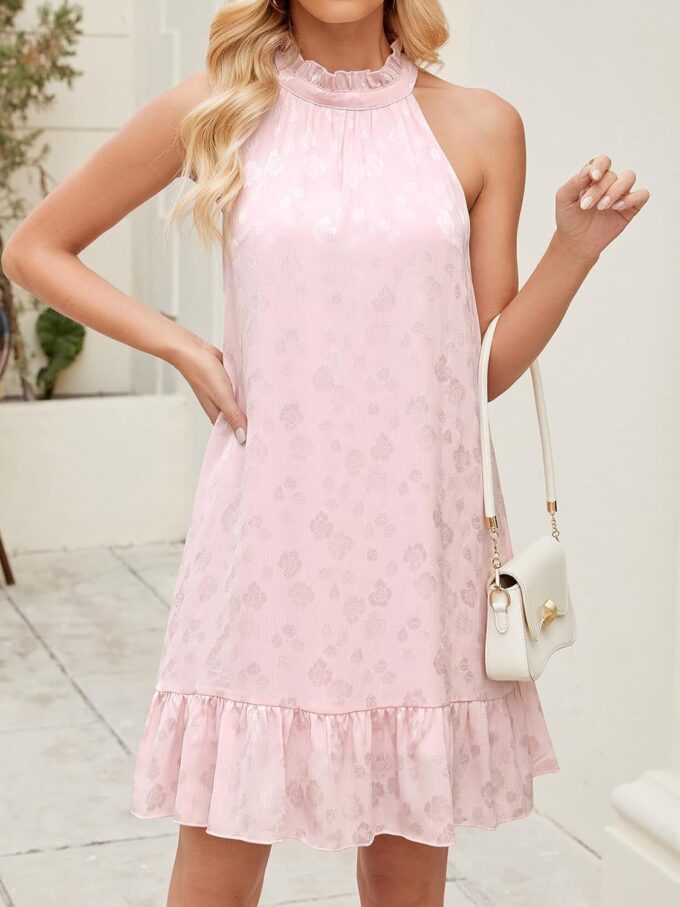 SENFURE Women Summer Floral Dress Casual 2025 Sleeveless Halter Dress Ruffle Flowy Boho Sundress Swing Cocktail Mini – Bild 6